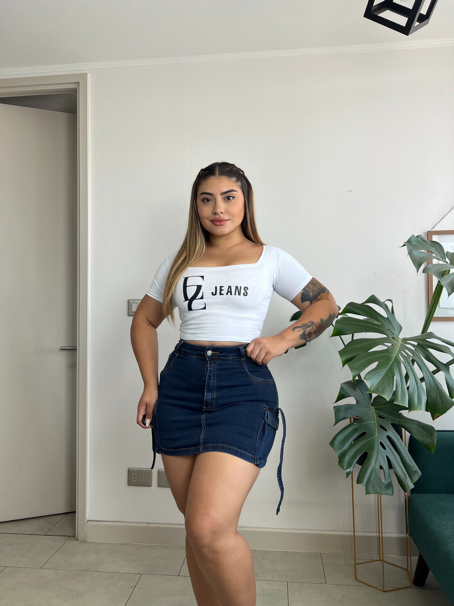 EZ03 | (C5) Falda Short Cargo Azul Confeccion Nacional | Moda Estroz | Venta Por Mayor