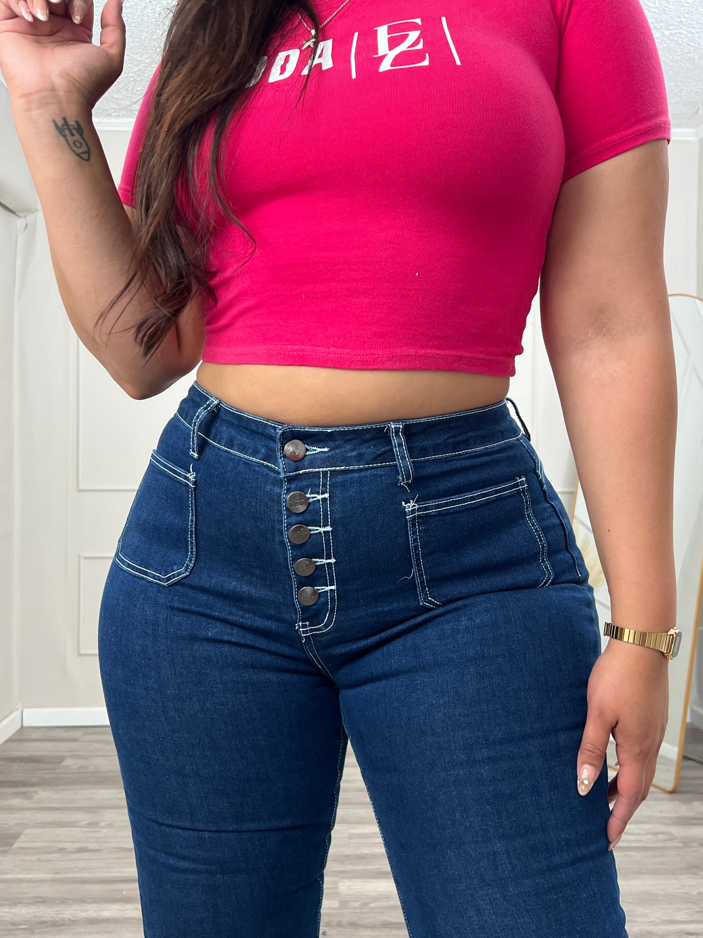 EZ1105 | (D7) Jeans Flare Azul 5 Botones | Moda Estroz | Venta Por Mayor