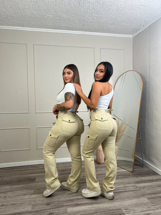 EZ1129 (D5) | Jeans Cargo Beige | Moda Estroz | Venta Por Mayor