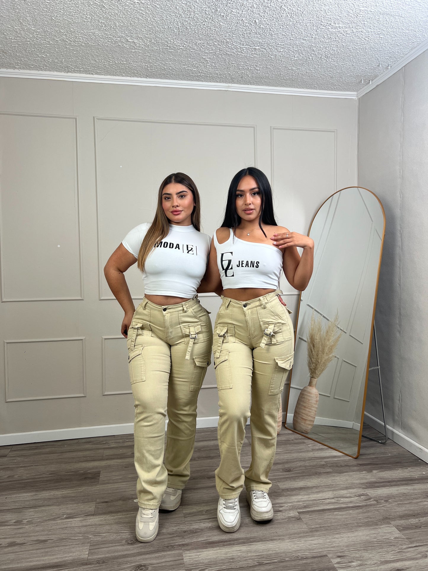 EZ1129 (E5) | Jeans Cargo Beige | Moda Estroz | Venta Por Mayor