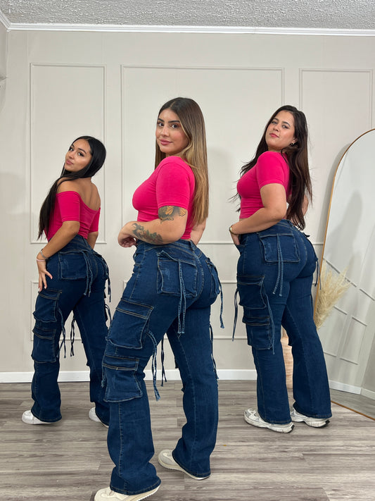 EZ1131 | (E6) Jeans Cargo Azul Premium | Moda Estroz | Venta Por Mayor