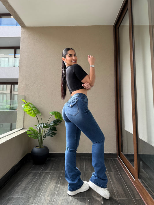 EZ2513 (T2) | Jeans Flare Azul Focalizado | EZ | Confeccion Nacional