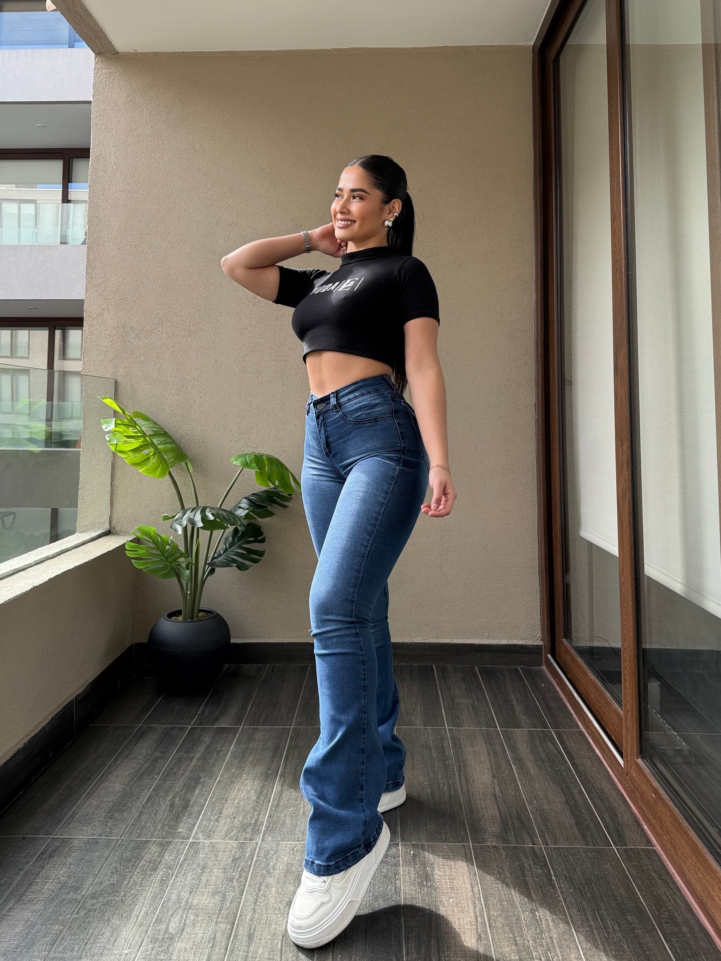 EZ2513 (T2) | Jeans Flare Azul Focalizado | EZ | Confeccion Nacional