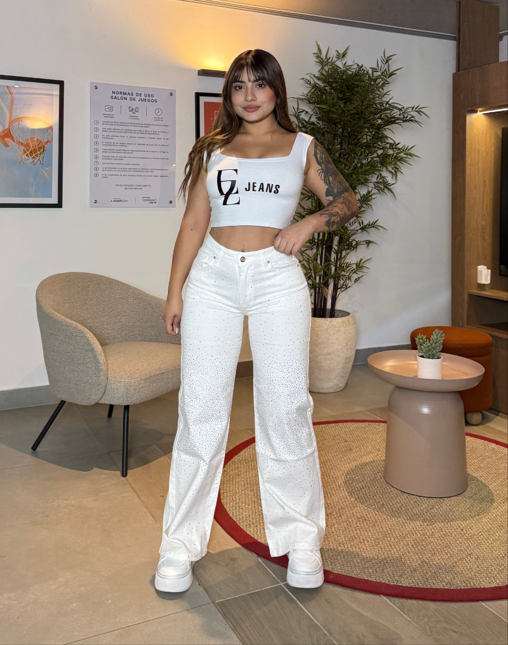 MB7052 (E7) | Wide Leg Blanco Brillos | Menina | Venta Por Mayor