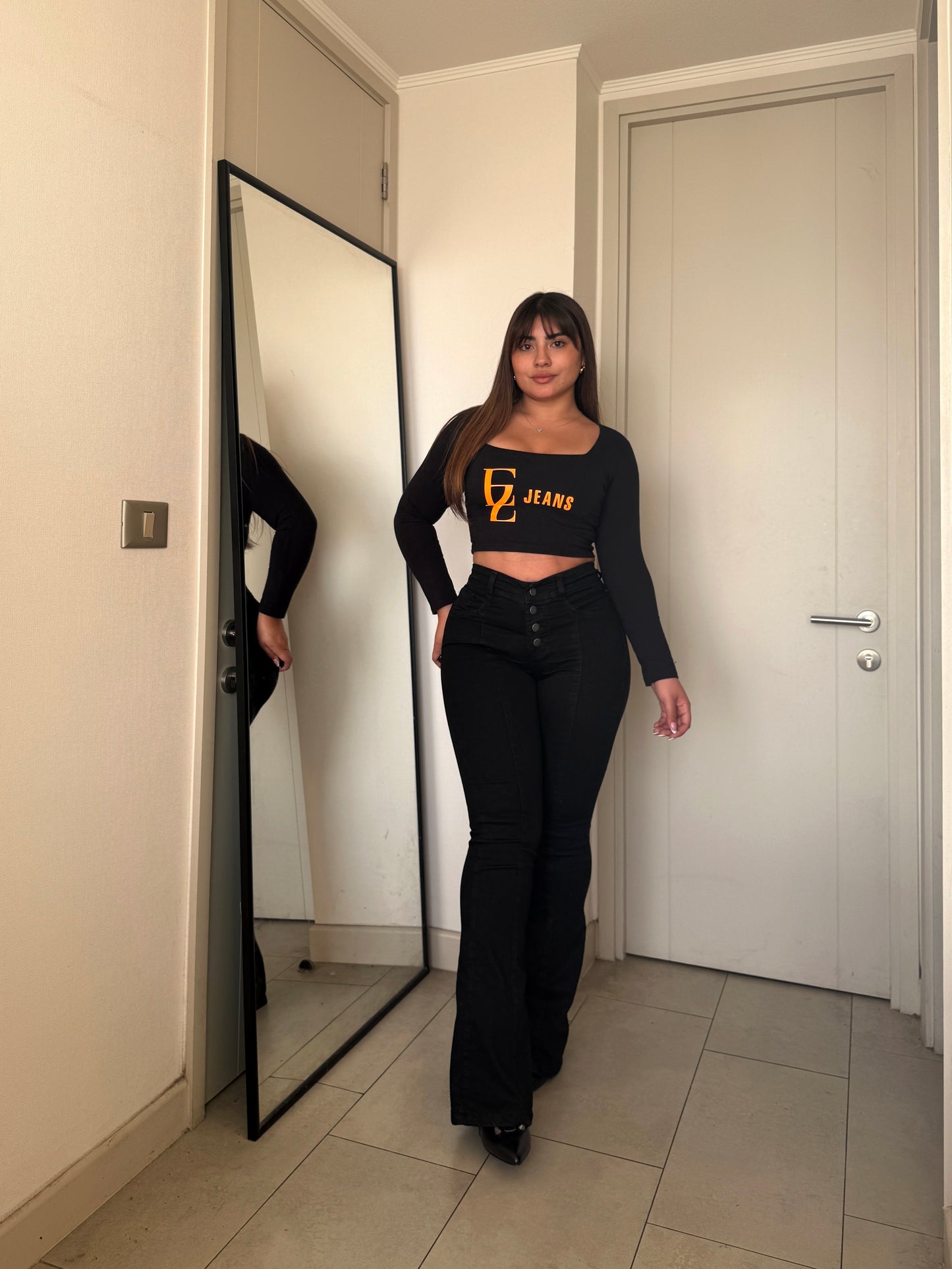 EZ2515 (V3) | Jeans Flare Lineal Negro 5 Botones | EZ | Confeccion Nacional