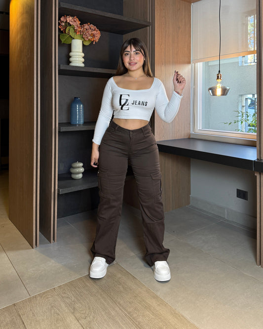 N0509-4 (I4) | Jeans Cargo Cafe | Menina | Venta Por Mayor