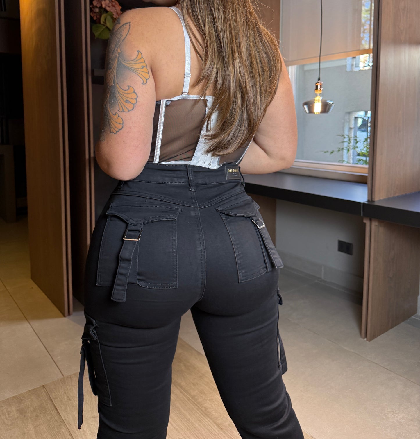 N702-1 (K2) | Jeans Cargo Negro | Menina | Venta Por Mayor