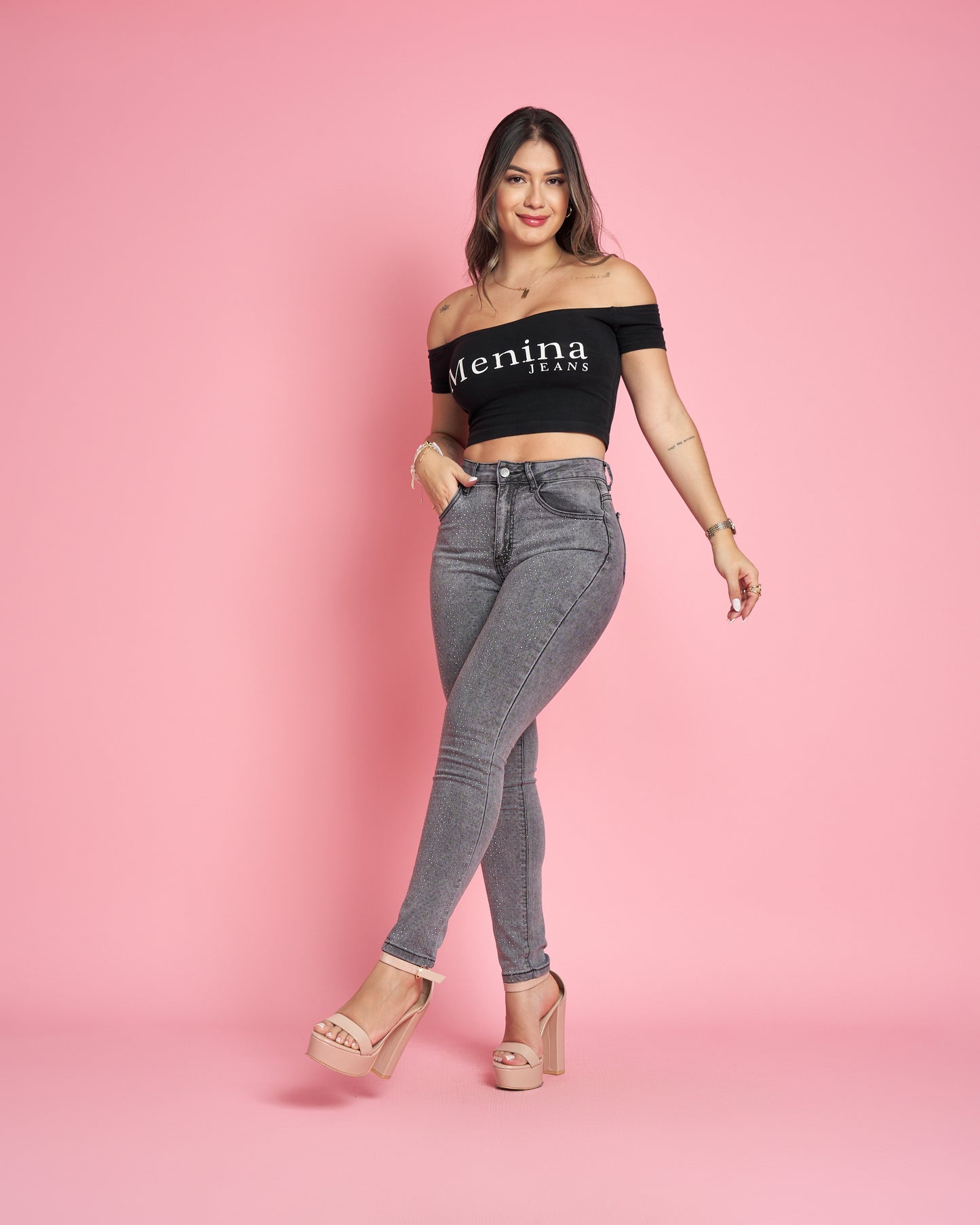 MB019-1 (G5) | Jeans Skinny Gris Brillos | Menina | Venta Por Mayor