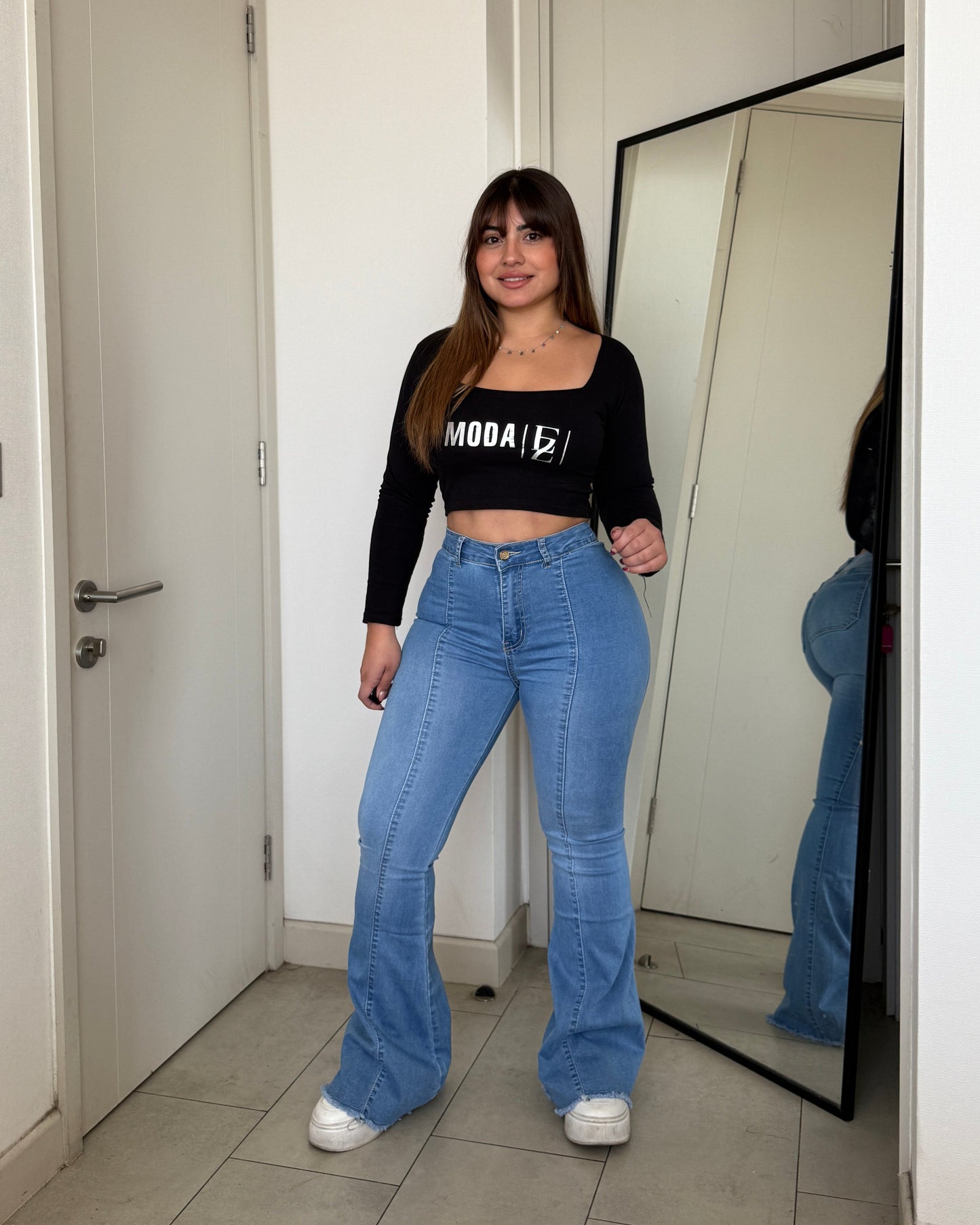 MB035 (B6) | Jeans Flare Celeste Focalizado | Menina | Venta Por Mayor