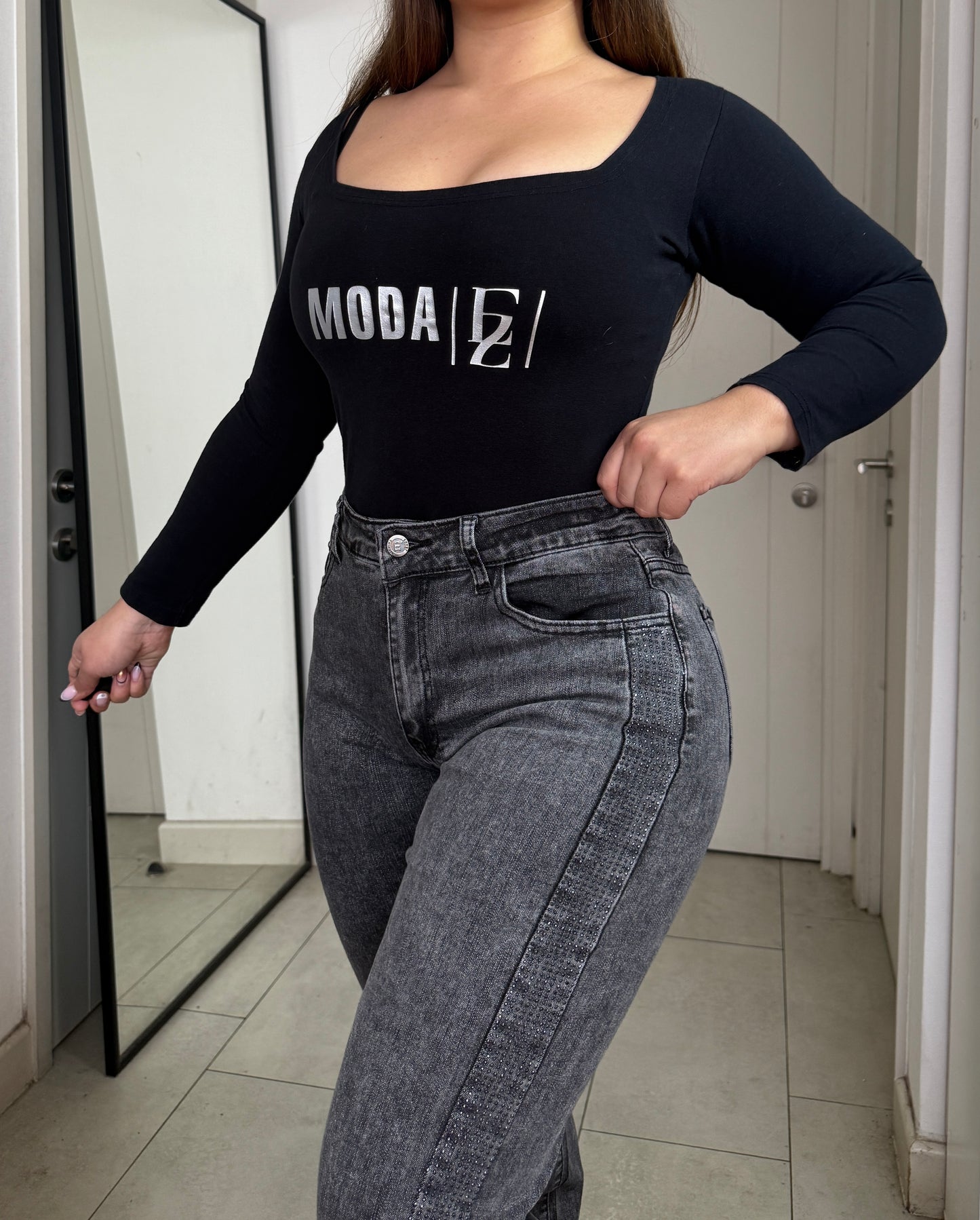 MB037-1 (C6) | Jeans Wide Leg Brillo Gris | Menina | Venta Por Mayor
