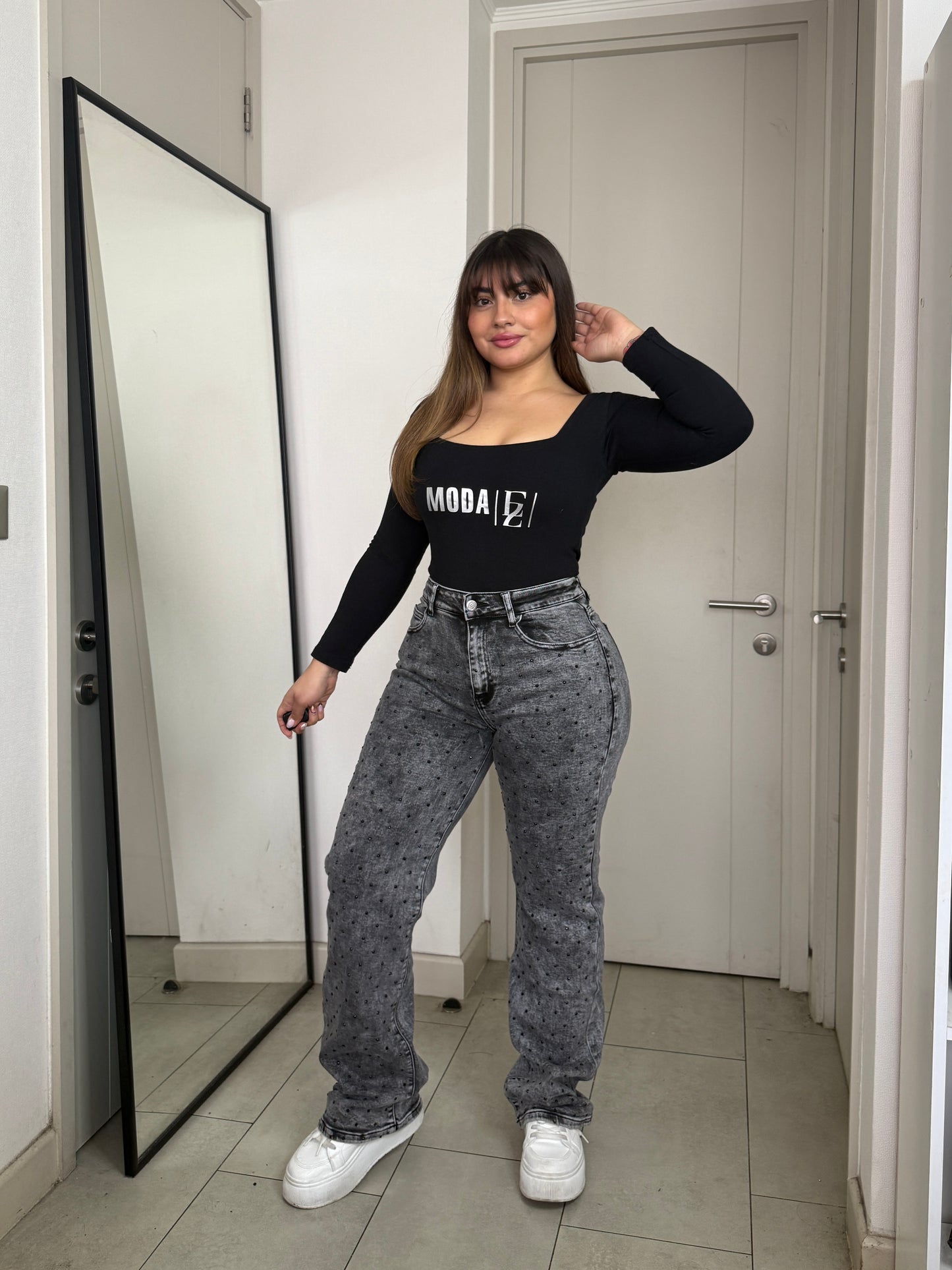 MB049-1 (G2) | Jeans Wide Leg Brillos Gris | Menina | Venta Por Mayor