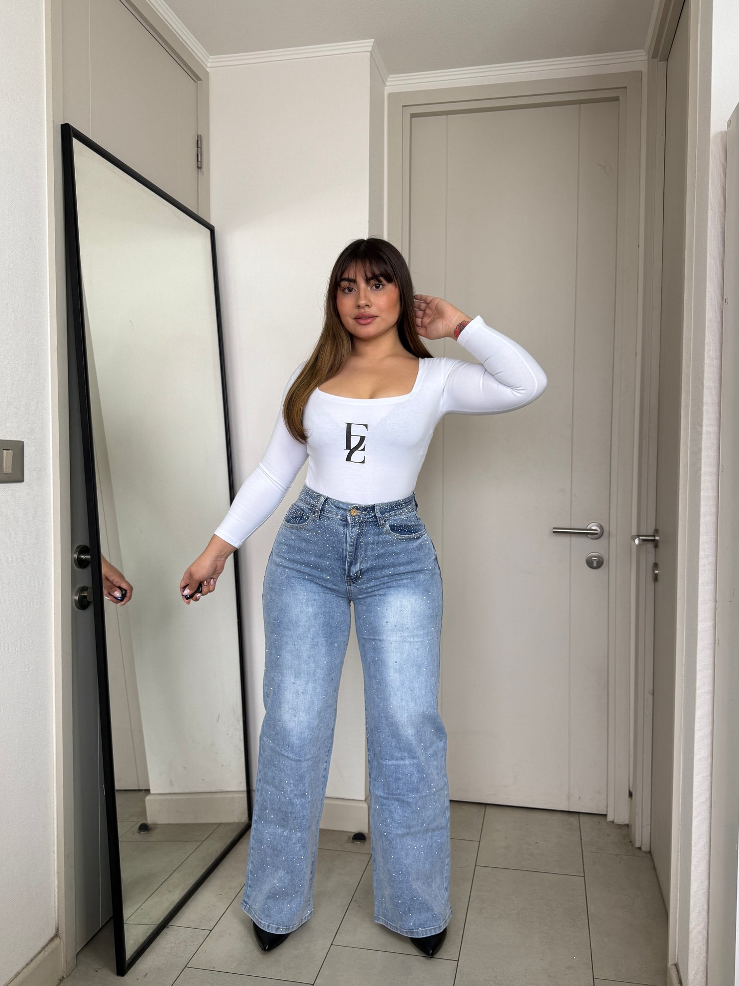 MB051 (J4) | Wide Leg Brillos Celeste | Menina | Venta Por Mayor