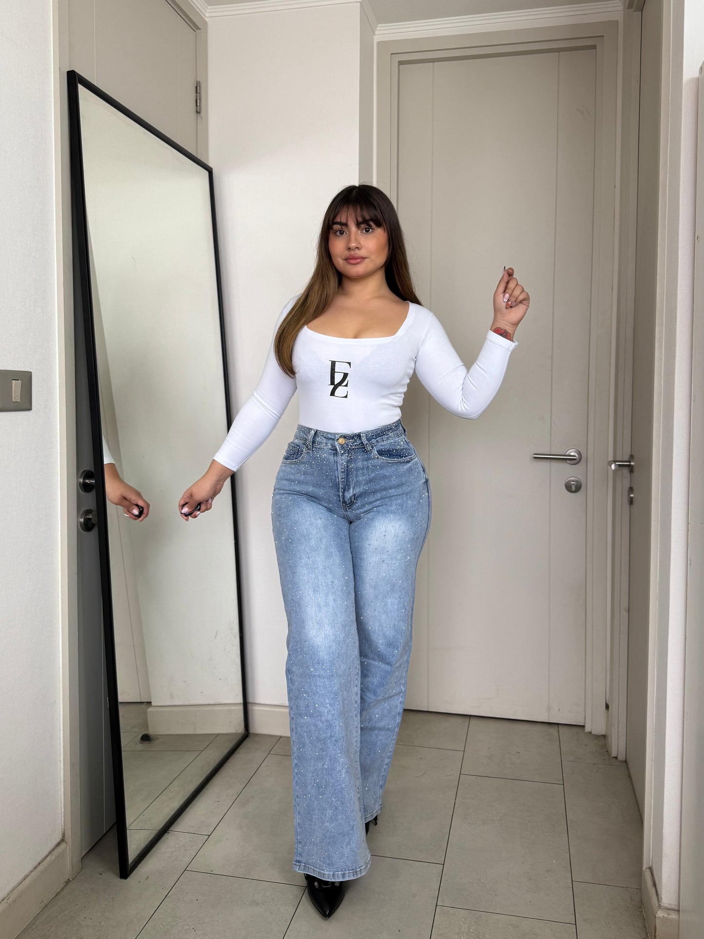 MB051 (J4) | Wide Leg Brillos Celeste | Menina | Venta Por Mayor