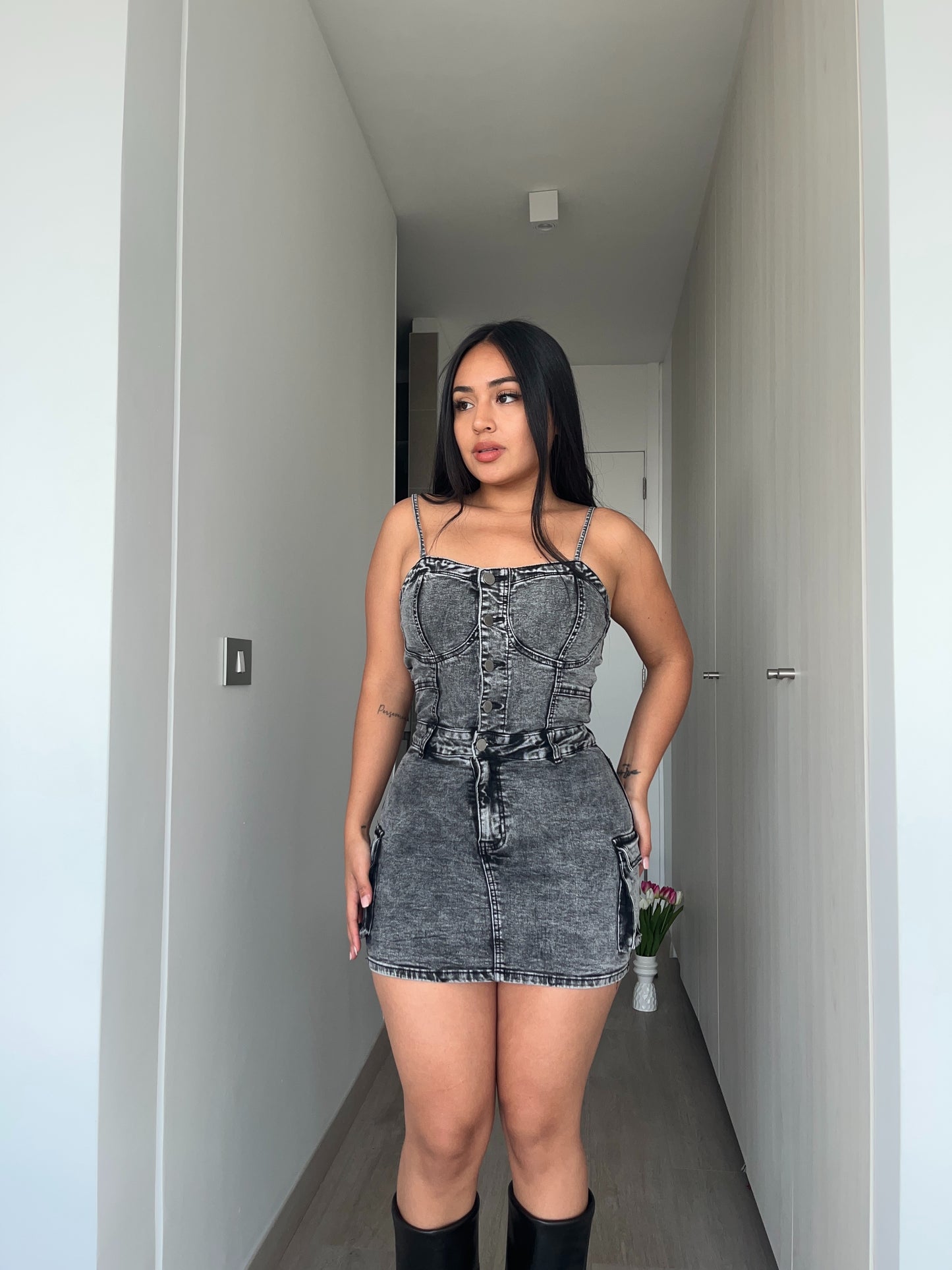 MB421-2 (D2) | Enterito Falda Short Cargo Gris | Menina | Venta Por Mayor