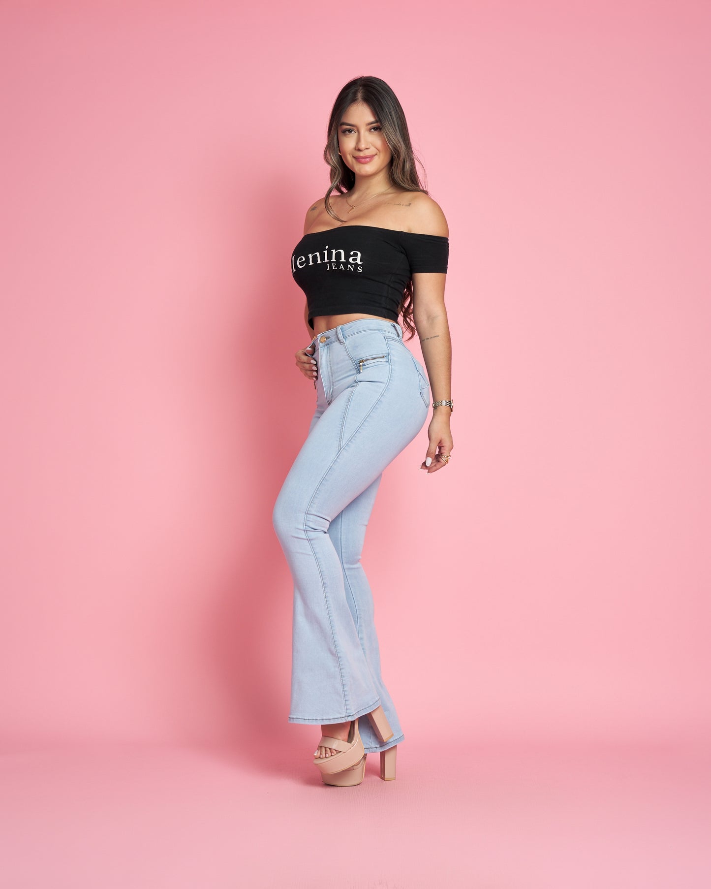 MB427 (D1) | Jeans Flare Lineal Celeste | Menina | Venta Por Mayor