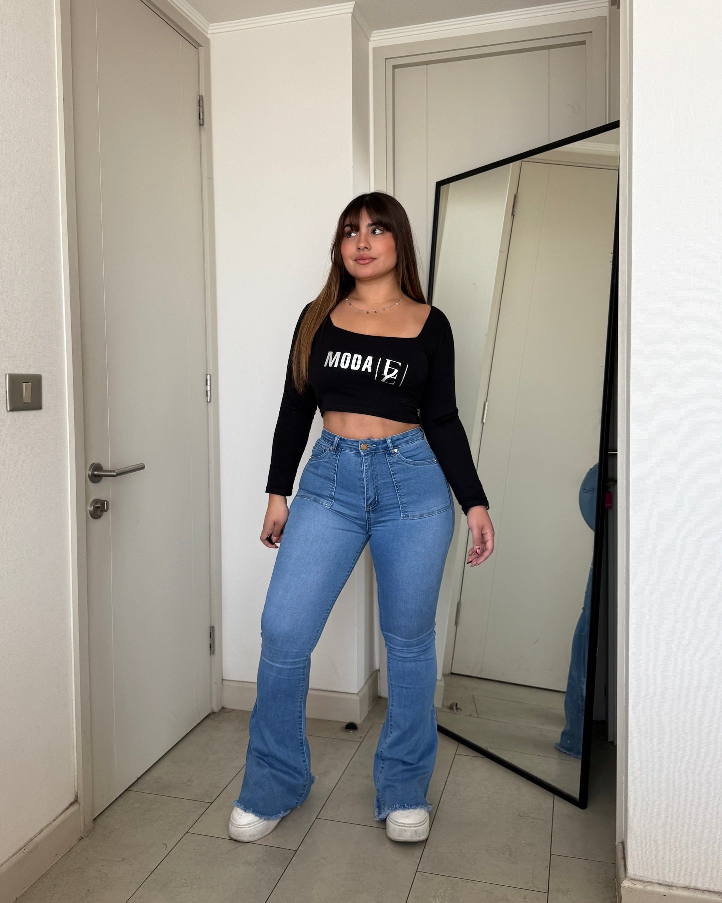 MB441 (B3) | Jeans Flare Azul Focalizado | Menina | Venta Por Mayor