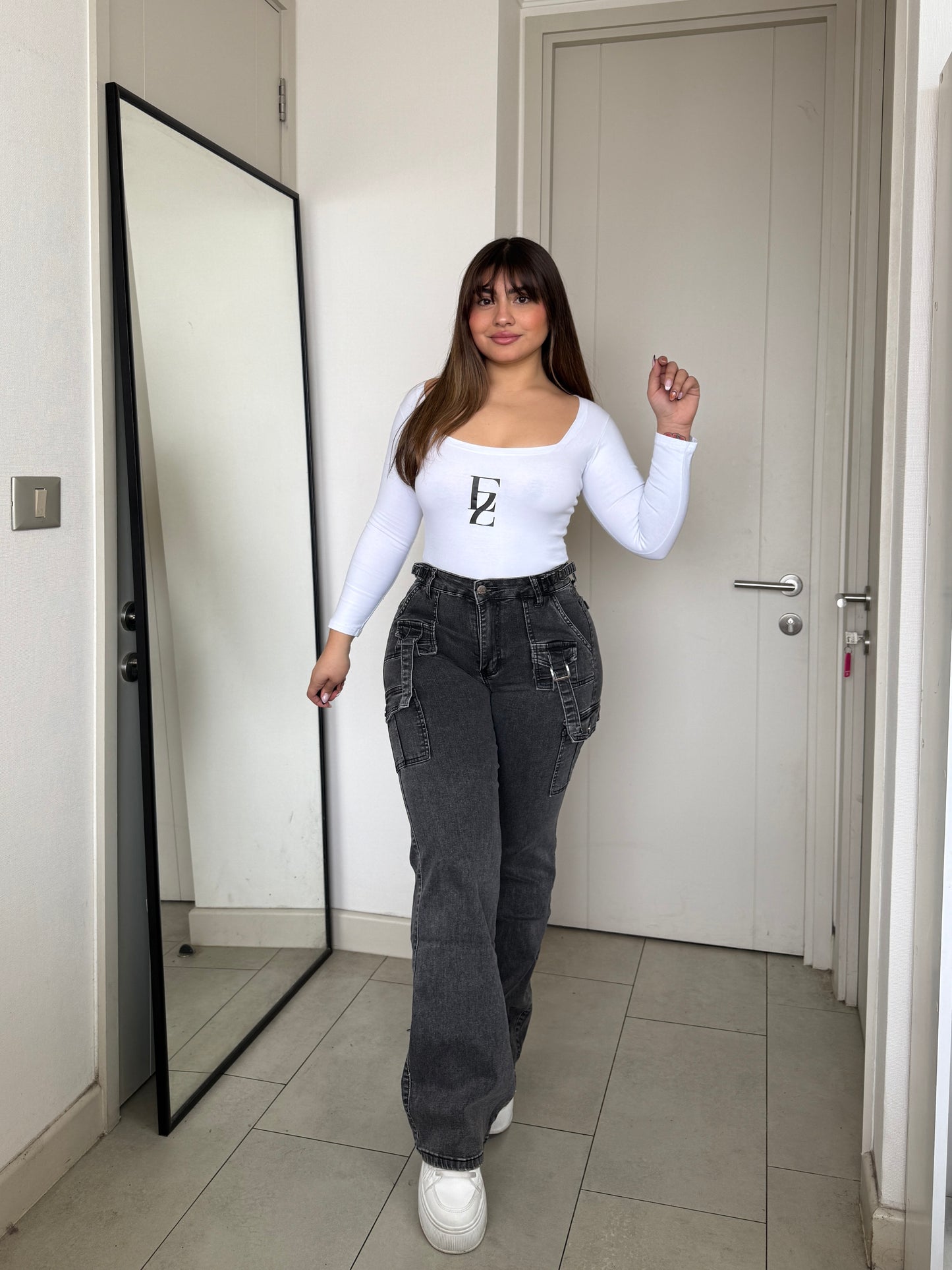 N0501-1 (U2) | Jeans Cargo Grafito Tapa Bolsiilo Adelante | Menina | Venta Por Mayor