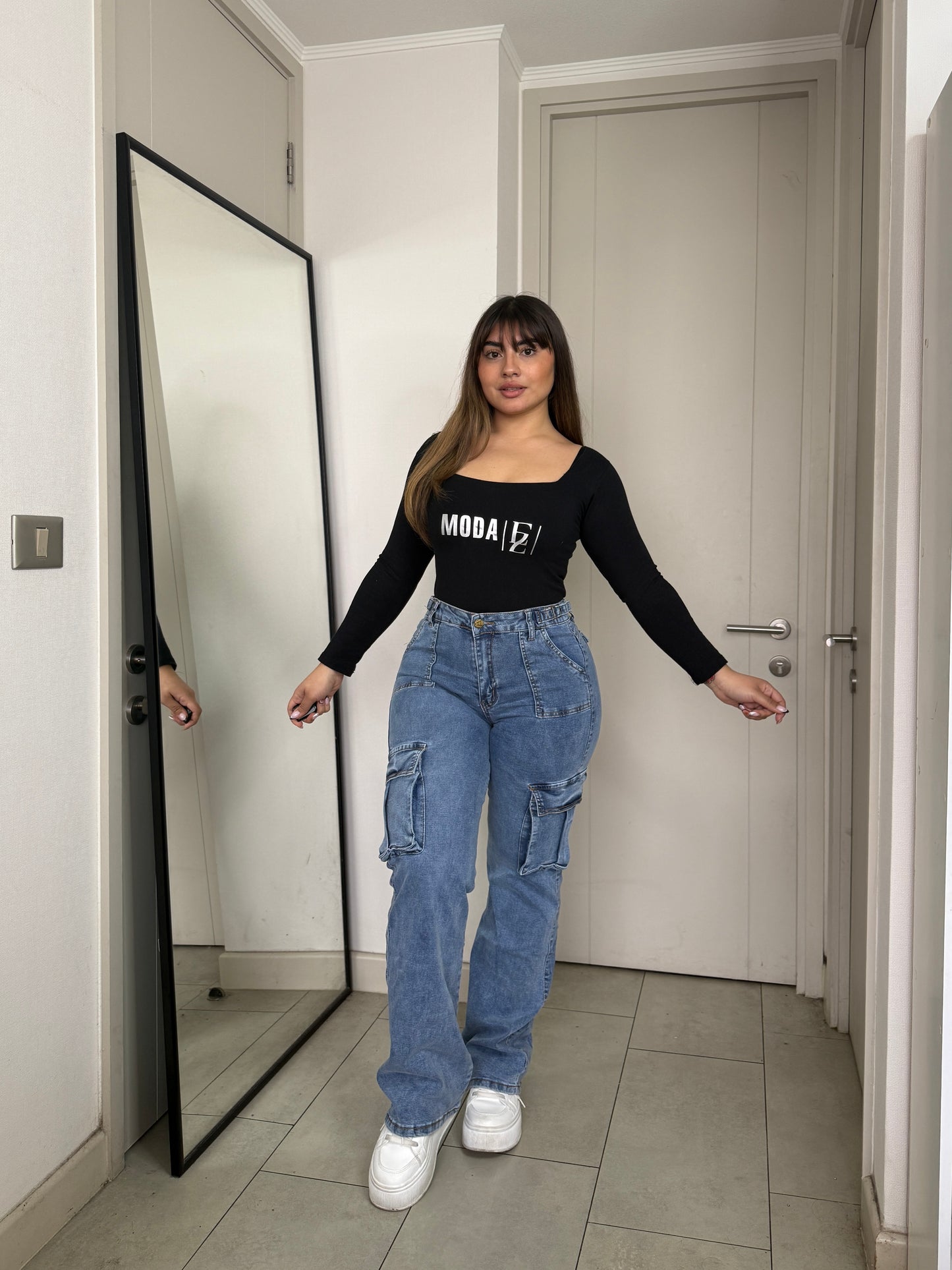 N0507-3 (U4) | Jeans Cargo Auzul Tapa Ajustable | Menina | Venta Por Mayor