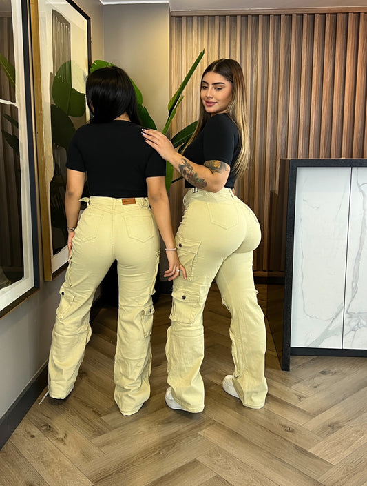 N20428-1 (A5) | Jeans Cargo Beige | Moda Estroz | Venta Por Mayor