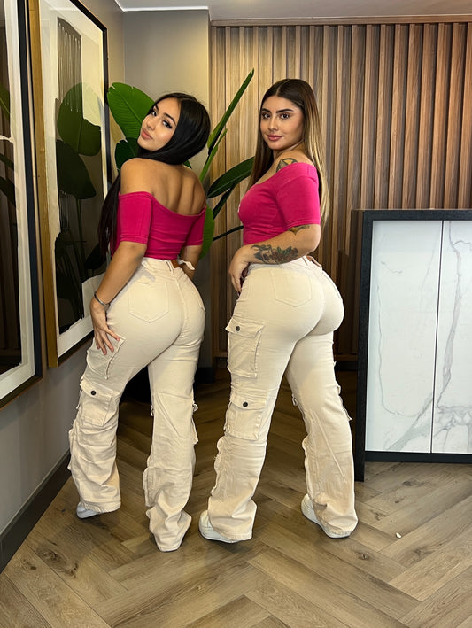 N20428-3 (A1) | Jeans Cargo Beige | Moda Estroz | Venta Por Mayor