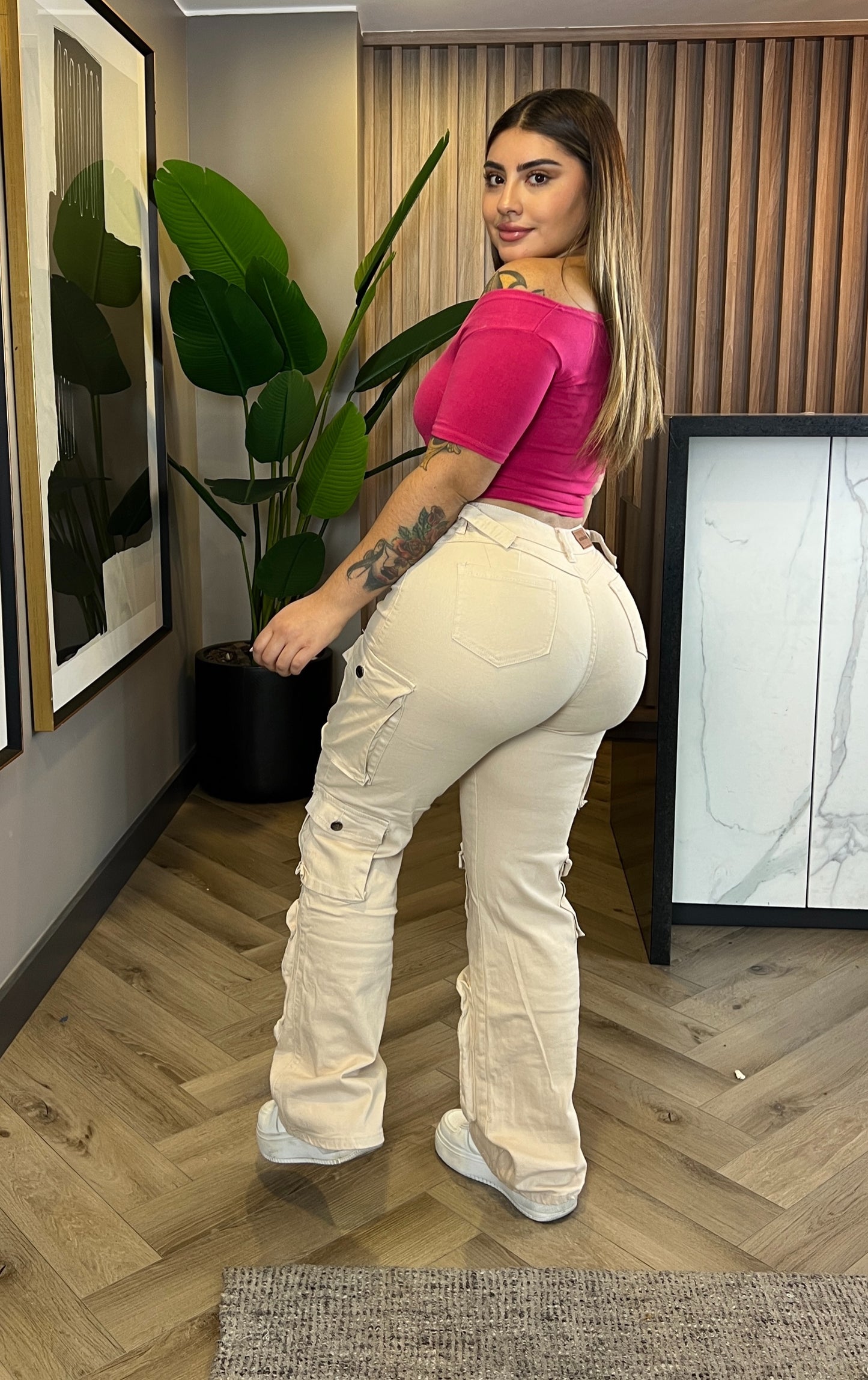 N20428-3 (A1) | Jeans Cargo Beige | Moda Estroz | Venta Por Mayor