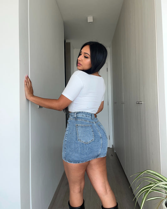 N670-2 (R1) | Falda Short Full Brillos Celeste | Menina | Venta Por Mayor