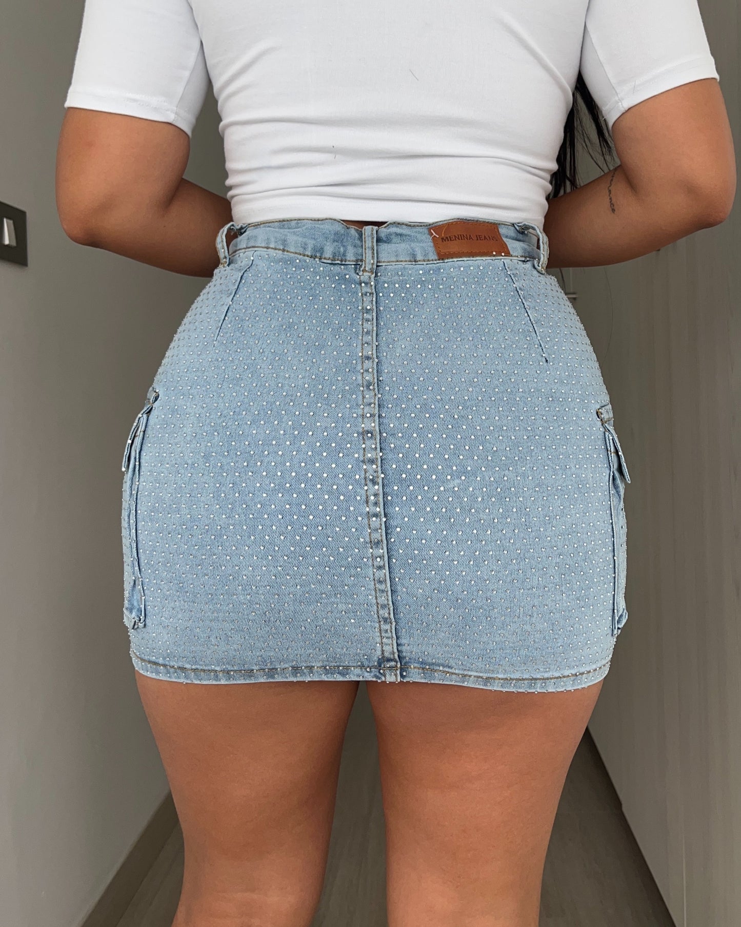 N672-1 (Q1) | Falda Short Cargo Full Brillos | Menina | Venta Por Mayor