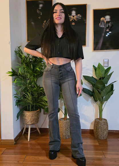 EZ2516 | Flare Nacional Gris Lineal 5 Botones | EZ | Venta Por Mayor