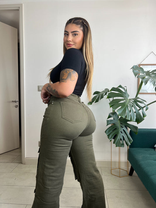 Jeans Cargo Verde | Modelo A068 (F1) | Menina | Venta Por Mayor