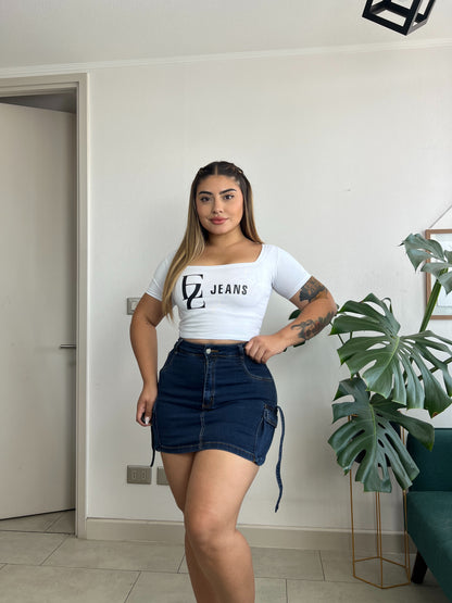 EZ03 | (C5)  Falda Short Cargo Azul Confeccion Nacional | Moda Estroz | Venta Por Mayor