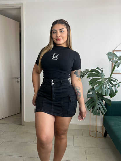 EZ04 | (C6)  Falda Short Cargo Negra Confeccion Nacional | Moda Estroz | Venta Por Mayor