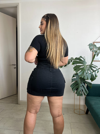 EZ04 | (C6)  Falda Short Cargo Negra Confeccion Nacional | Moda Estroz | Venta Por Mayor
