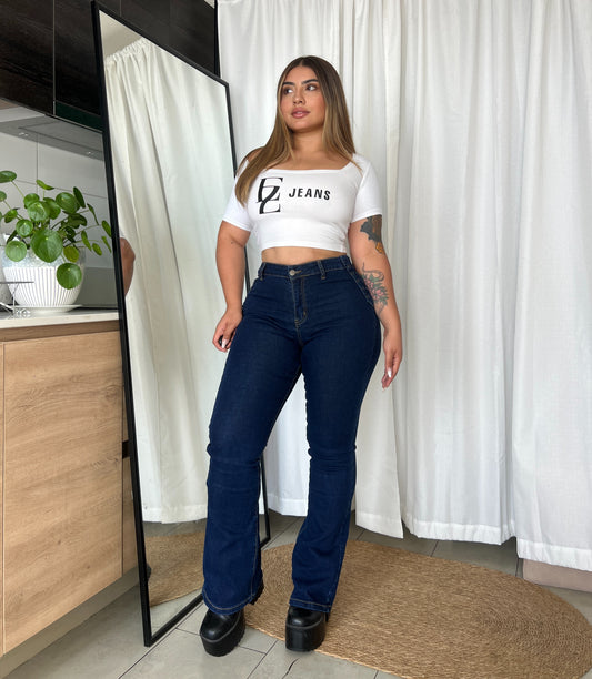 Jeans Flare Trenzado Azul Oscuro | Modelo EZ1108 (H3)  | Moda Estroz | Venta Por Mayor