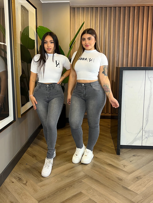 Jeans Skinny Gris Focalizado | Modelo EZ1117 (I5) | Moda Estroz | Venta Por Mayor