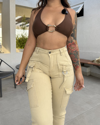 EZ1129 (D5) | Jeans Cargo Beige | Moda Estroz | Venta Por Mayor