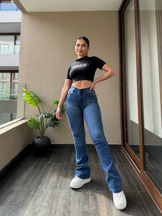 EZ2513 (T2) | Jeans Flare Azul Focalizado | EZ | Confeccion Nacional