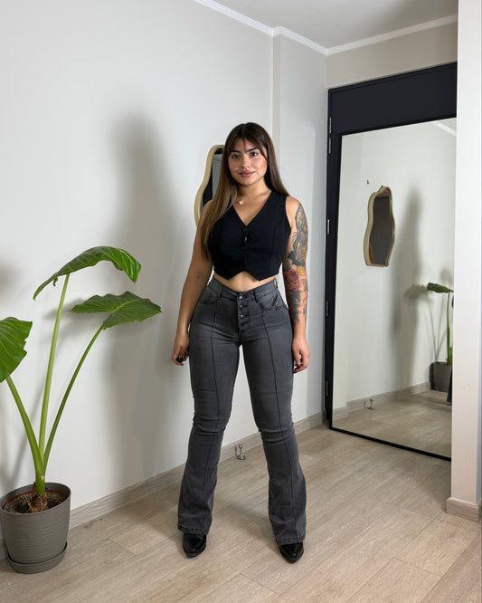 EZ2516 | Flare Nacional Gris Lineal 5 Botones | EZ | Venta Por Mayor