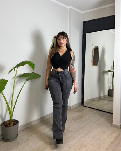 EZ2516 | Flare Nacional Gris Lineal 5 Botones | EZ | Venta Por Mayor