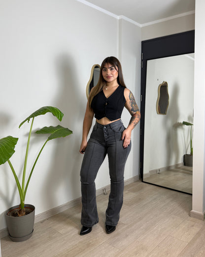 EZ2516 | Flare Nacional Gris Lineal 5 Botones | EZ | Venta Por Mayor