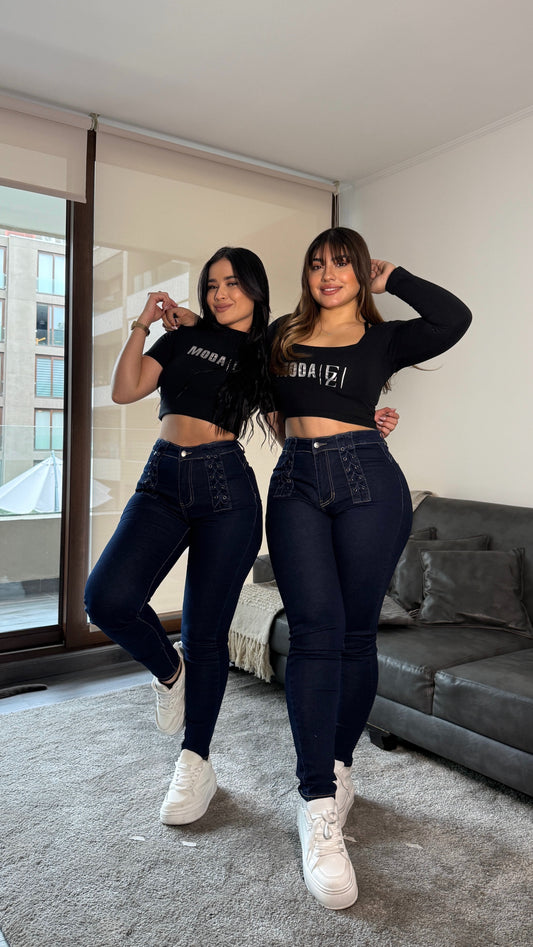EZ5507 (I7) | Jeans Skinny Trenzado Adelante Azul Oscuro | EZ | Venta Por Mayor