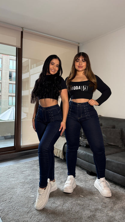 EZ5507 (I7) | Jeans Skinny Trenzado Adelante Azul Oscuro | EZ | Venta Por Mayor