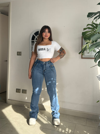 EZ5529 (H4) | Jean Flare Azul Focalizado | EZ | Venta Por Mayor