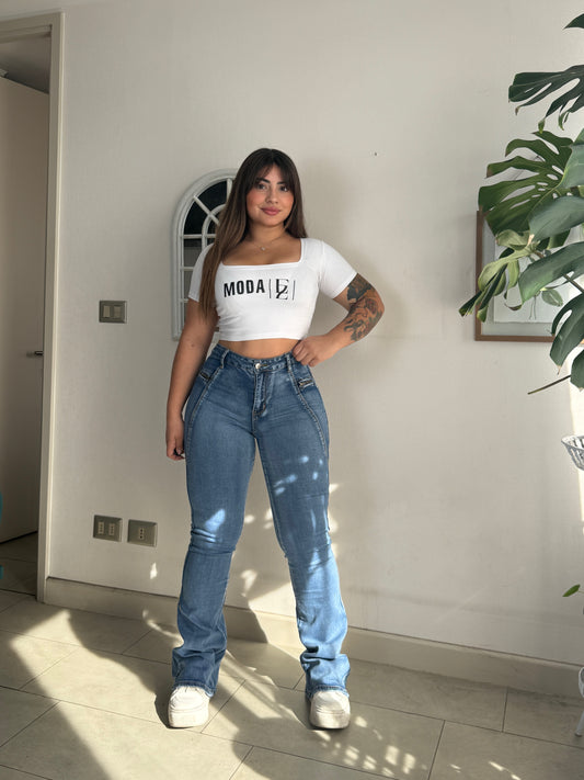 EZ5529 (H4) | Jean Flare Azul Focalizado | EZ | Venta Por Mayor