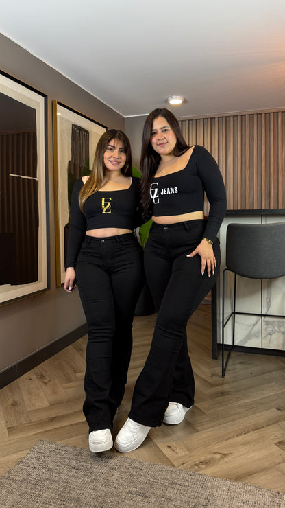 EZ5534 (J5) | Jeans Flare Negro Tapa | EZ | Venta Por Mayor