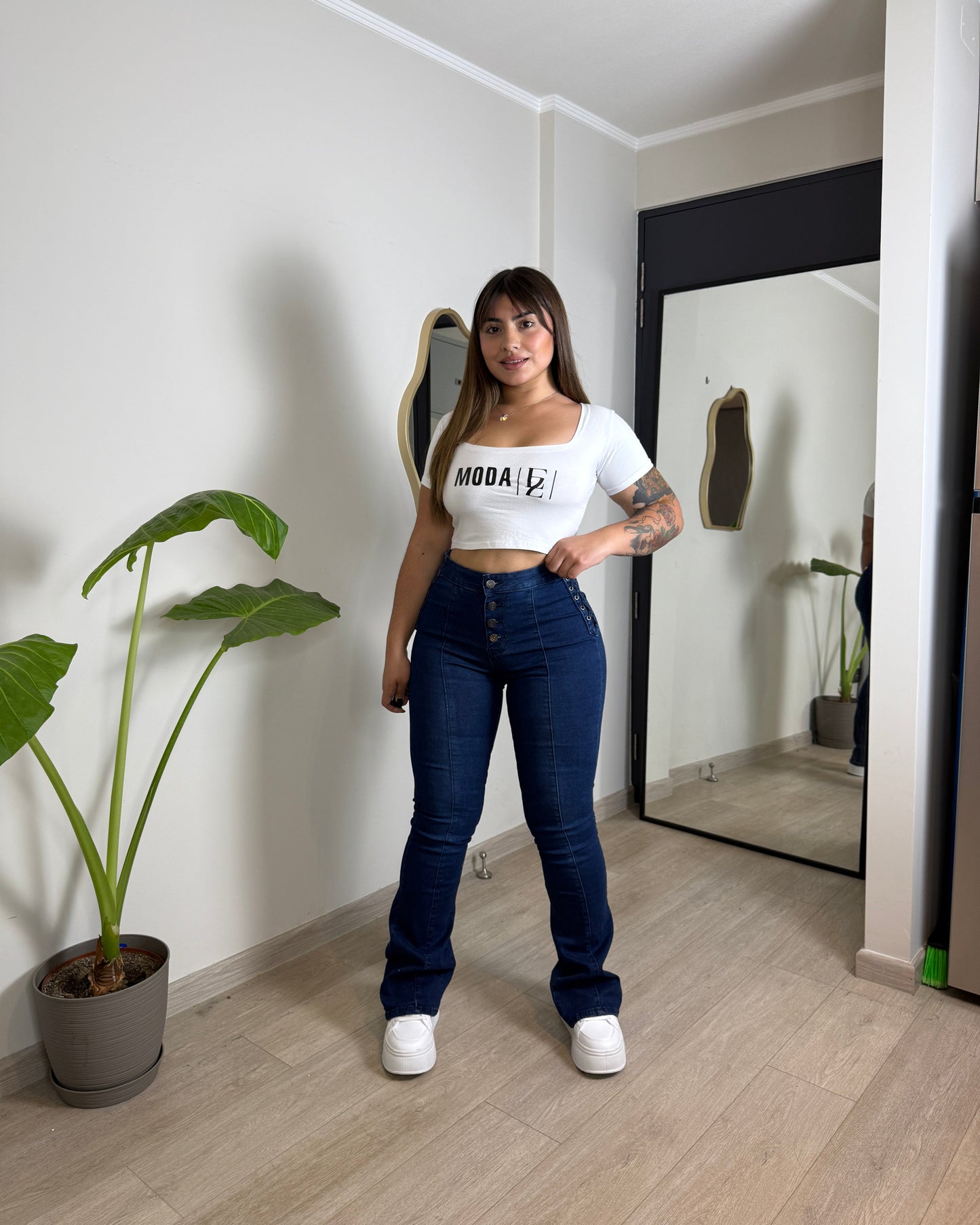 EZ5535 (F5) | Jeans FLare Trenzado Lineal 5 Botones Azul Oscuro | EZ | Venta Por Mayor