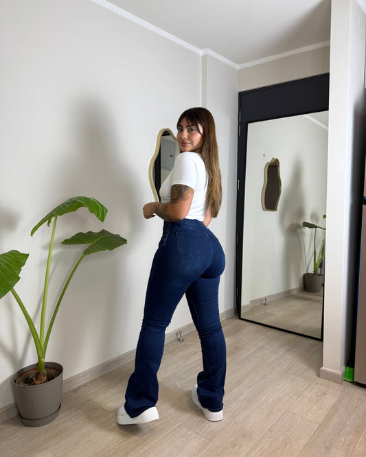 EZ5535 (F5) | Jeans FLare Trenzado Lineal 5 Botones Azul Oscuro | EZ | Venta Por Mayor