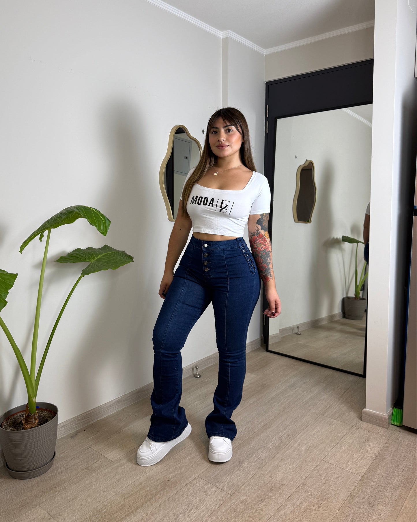 EZ5535 (F5) | Jeans FLare Trenzado Lineal 5 Botones Azul Oscuro | EZ | Venta Por Mayor