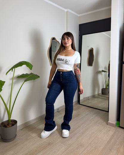 EZ5535 (F5) | Jeans FLare Trenzado Lineal 5 Botones Azul Oscuro | EZ | Venta Por Mayor