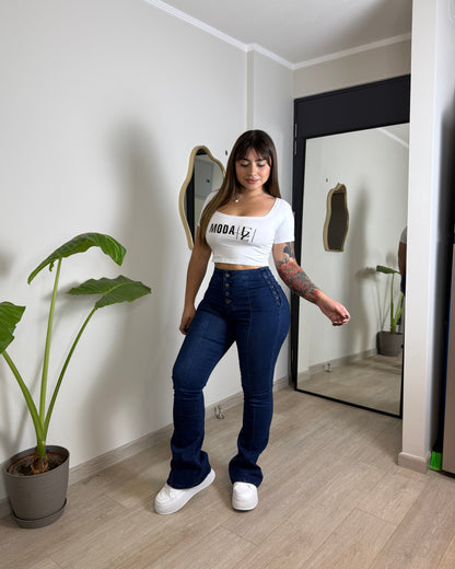 EZ5535 (F5) | Jeans FLare Trenzado Lineal 5 Botones Azul Oscuro | EZ | Venta Por Mayor