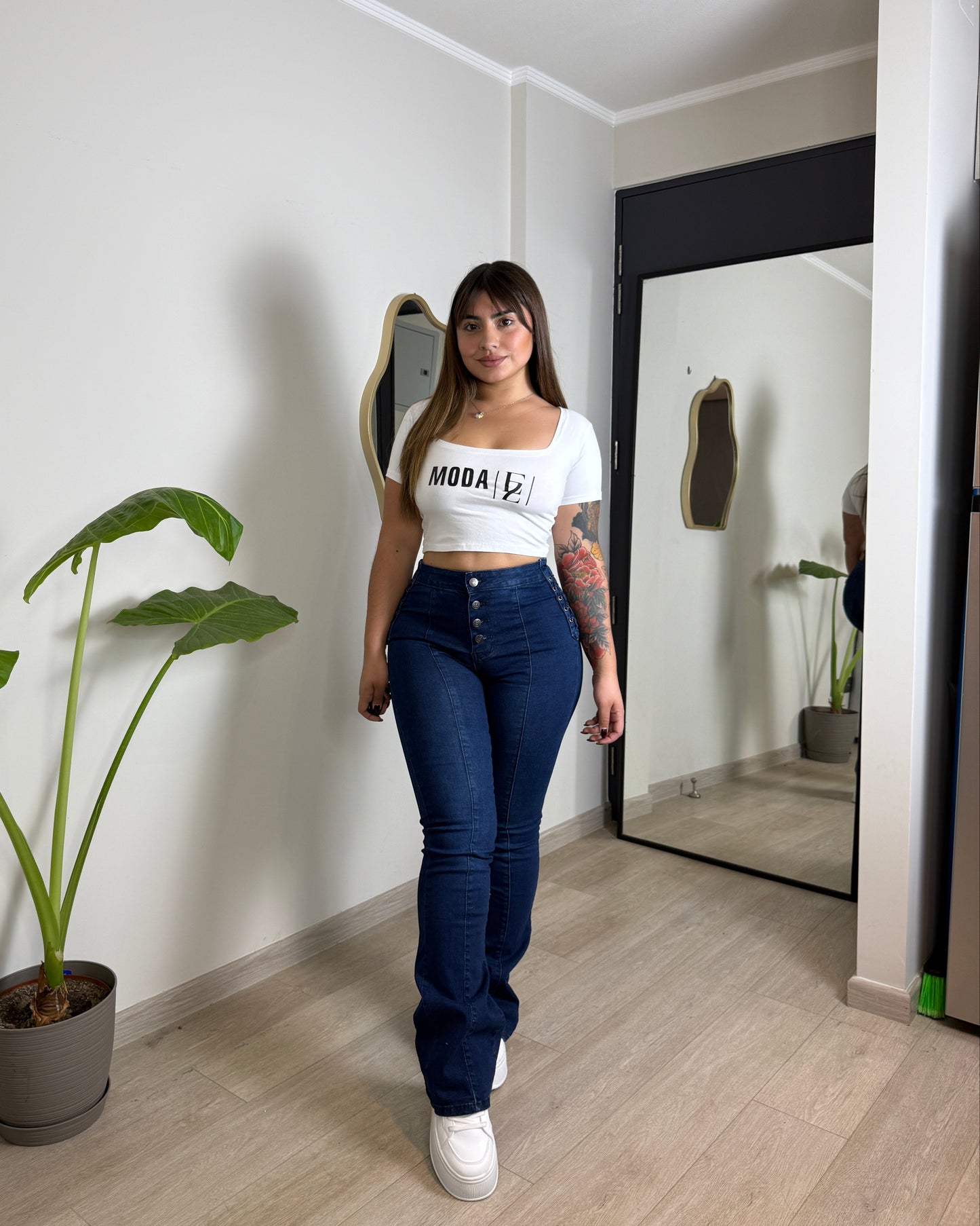 EZ5535 (F5) | Jeans FLare Trenzado Lineal 5 Botones Azul Oscuro | EZ | Venta Por Mayor